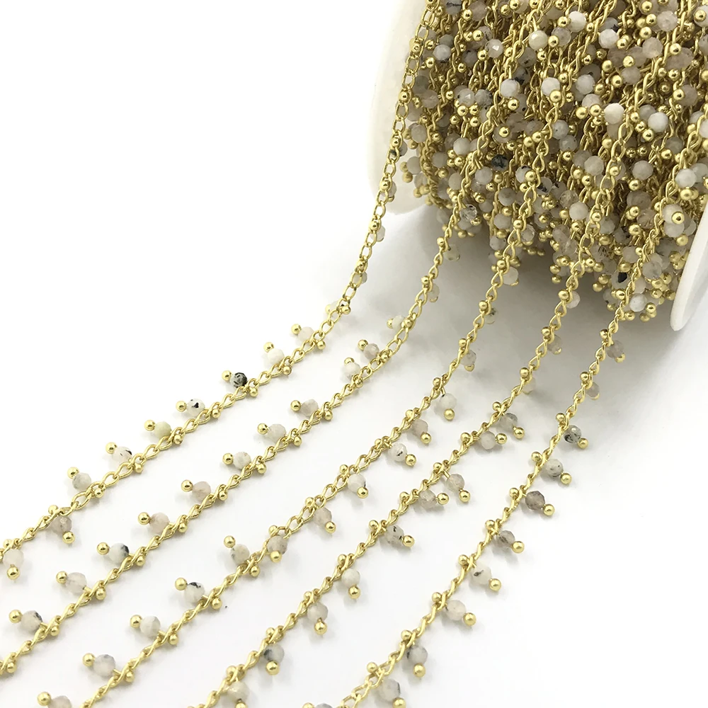 Fashion Copper and Faceted Round glass beaded Alloy link chains for jewelry making