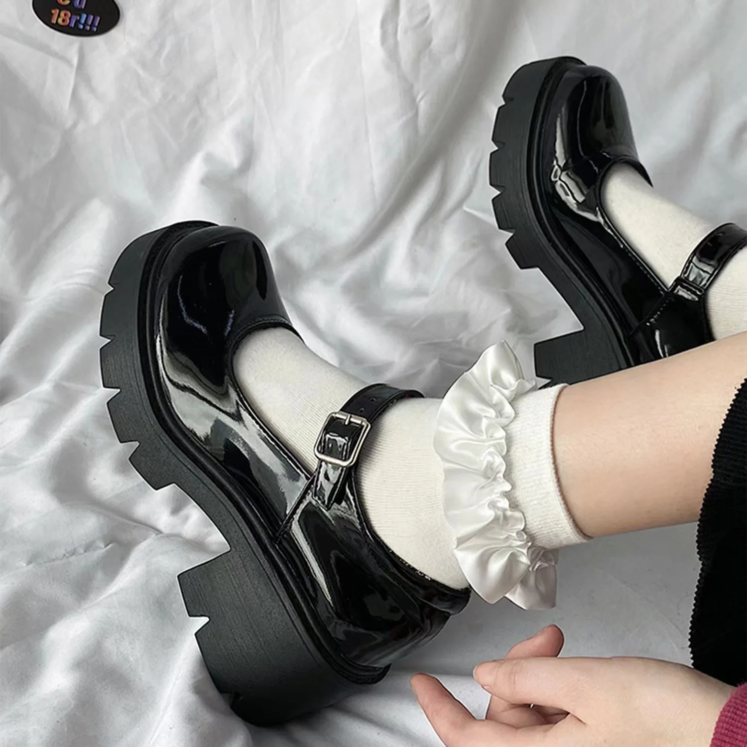 2024 factory cheap uniform black students shoes Marry jane girls pumps high clunky heel casual leather shoes for women