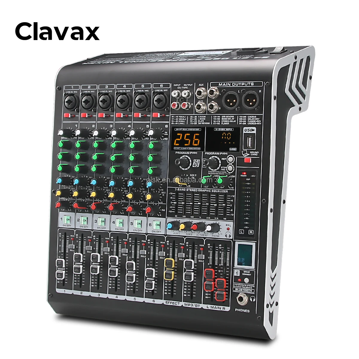 Clavax CLMC-RX6 6 channel dj mixing Console with 256 DSP effects and dual side LED surround lights Audio Mixer