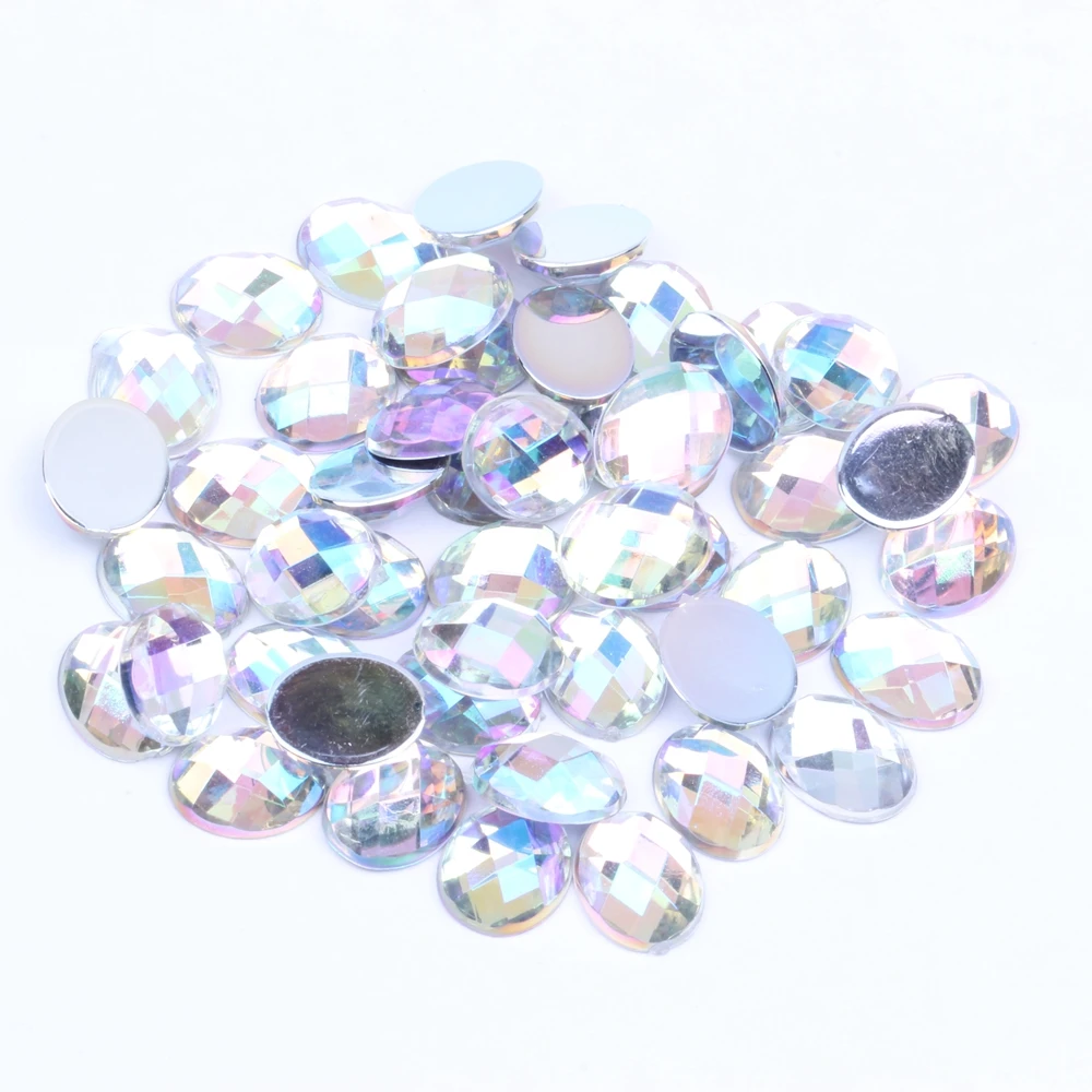 50pcs 8x10mm Oval Shape Earth Facets Acrylic Bulk Crystal AB Rhinestones Flatback Glue On Bridal Applique Acrylic Gem