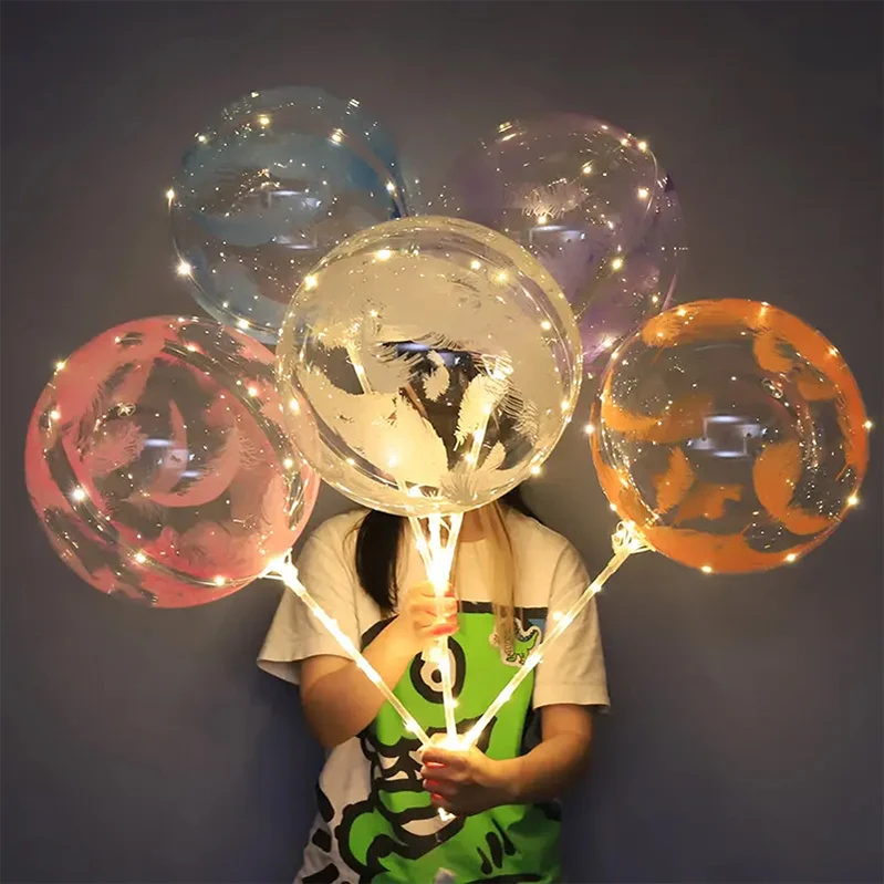 13/20 inch LED Bobo Light up Balloon 70CM Handheld Stretchable Transparent clear Bubble Balloon with sticks Globo Burbuja