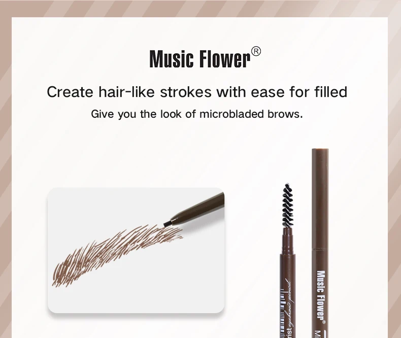 Cosmetic eye makeup Music Flower hot sale new launch waterproof delicate double end 1.5mm slim tip eyebrow pencil manufacturer