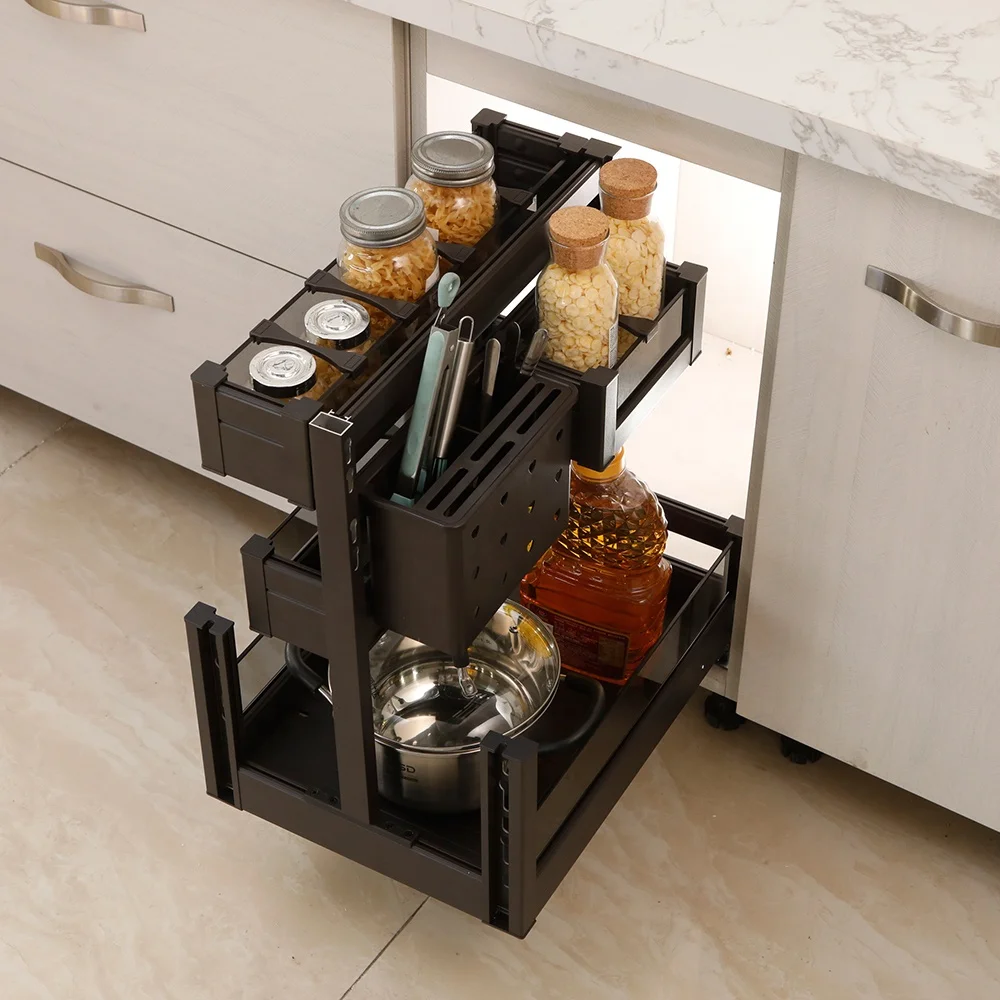 Kitchen for 300mm 350mm 400mm 450mm cabinet aluminium tempered glass soft close spice rack seasoning drawer pull out basket