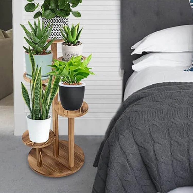 Multi tier planter pot holder flower stand balcony garden wood plant rack stand