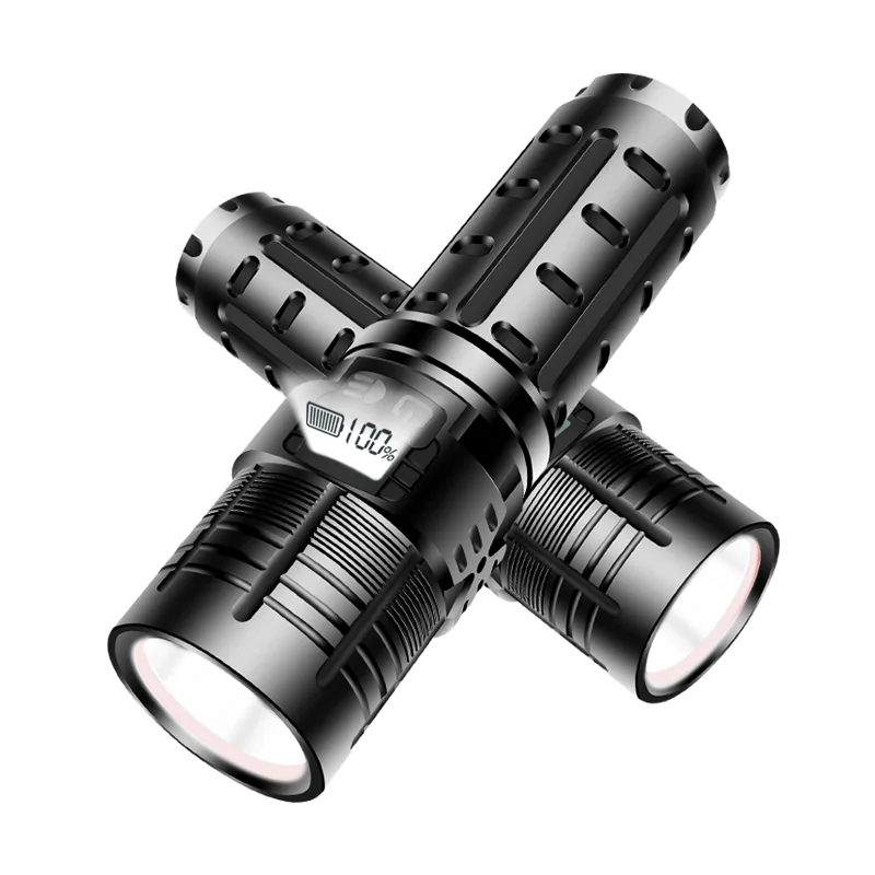 
 Фонарик XHP70 с антибликовым покрытием, тактический умный светильник с 4 кнопками питания, зарядкой через USB, OLED-дисплеем, из алюминиевого сплава, IPX5  