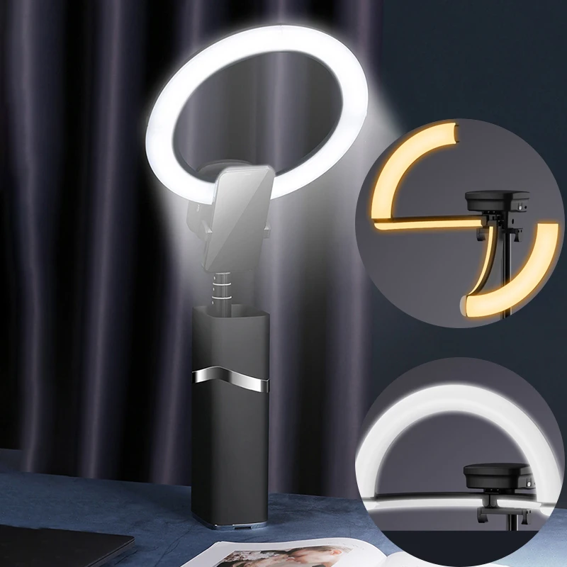 tiktok tripod with circle lamp led camera stand circular selfie holder desktop small ring light