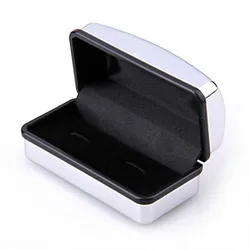 Shiny Mirror Silver White Cufflinks Rectangular Black Frosted Tie Clip Gift Luxury Chrome Cufflink Box