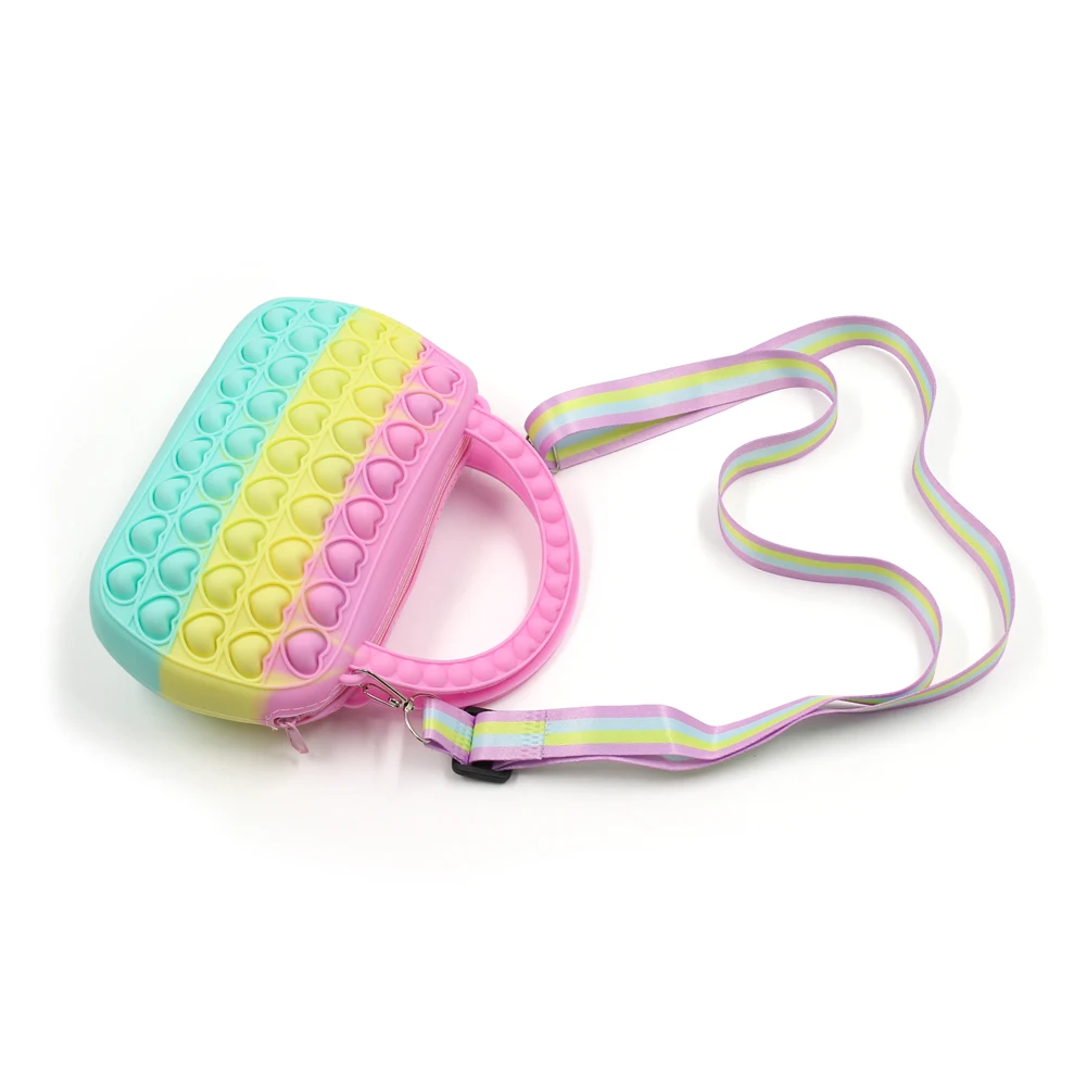 New Fashion Rainbow Pop Purse Bag for Girls, Relief Stress Sensory Fidget Toys Crossbody Handbags Adjustable Shoulder Bags