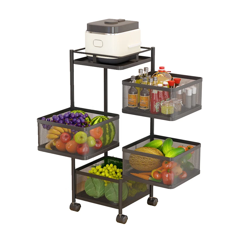 Latest design square kitchen multifunctional storage rotating rack fruit basket snack  and spice rack 2 3 4 5 tiers