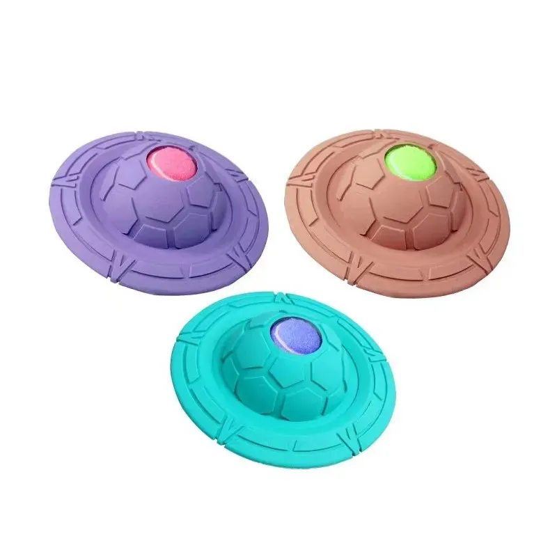 Educational Training Pet Accessories Anti-Bite Chew UFO Dog Toy Natural Rubber Bite Resistant Flying Saucer Interactive Dog Toys