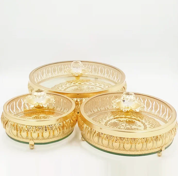 3 pcs/Set Hollow Round Glass Fruit Plate Mirror Cheap Wholesale Islamic Decorations for Home