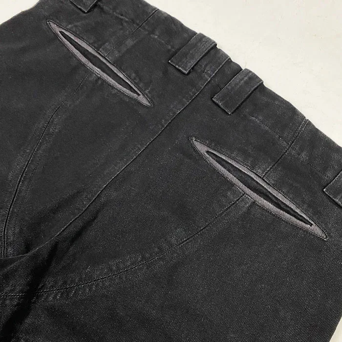 High Street bungee style contrast curved seam panels detail wide leg cargo pants 100% cotton denim baggy jeans hip hop men