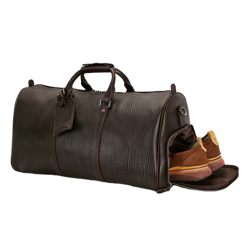 Fashion Luxury Real Cow Hide LEATHER Shoe Compartment Large Capacity Vintage Men Weekender Duffel Bag Travel Duffle Bag