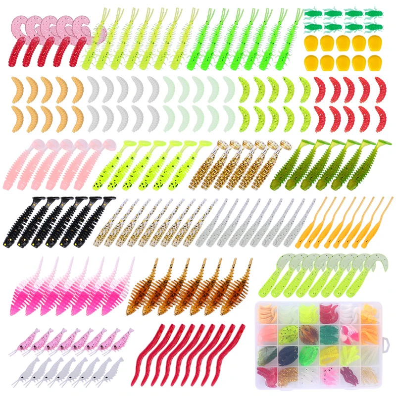 WEIHE 191pcs Soft Lure Kit soft fishing lure combo multi style pvs baits tackle box fishing combo