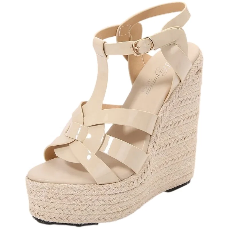 Retro 14 CM Outdoor Wedge Heel Sandals Super High Heel Summer Open-Toe Fashion Hemp Rope Waterproof Platform Sandals For Women