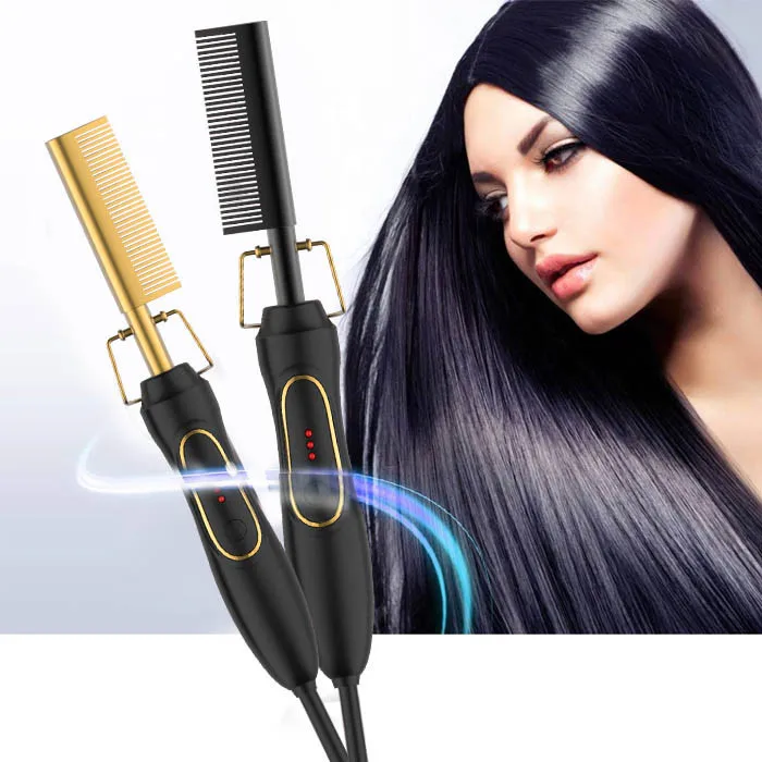 Расческа керамическая для выпрямления и нагревания волос безопасный портативный утюжок завивки плоская щетка с подогревом электрический выпрямитель