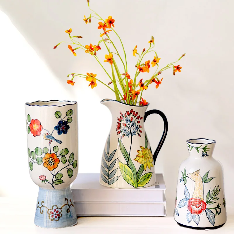 New Year Rustic Charm Vintage Ceramic Pottery Vase Hand Printed Multi-Shape Ceramic Water Jugs Home Hotel Decor Modern Wedding