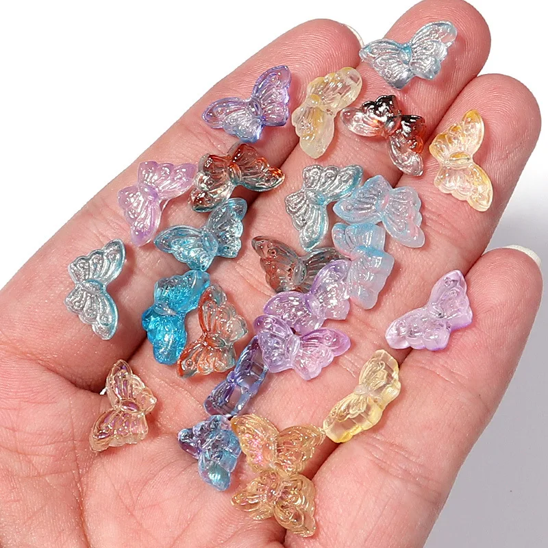 Hobbyworker 15*8mm Glass Glaze Colorful Transparent Butterfly Loose Beads For Mobile Chain Accessories Jewelry Making B0644