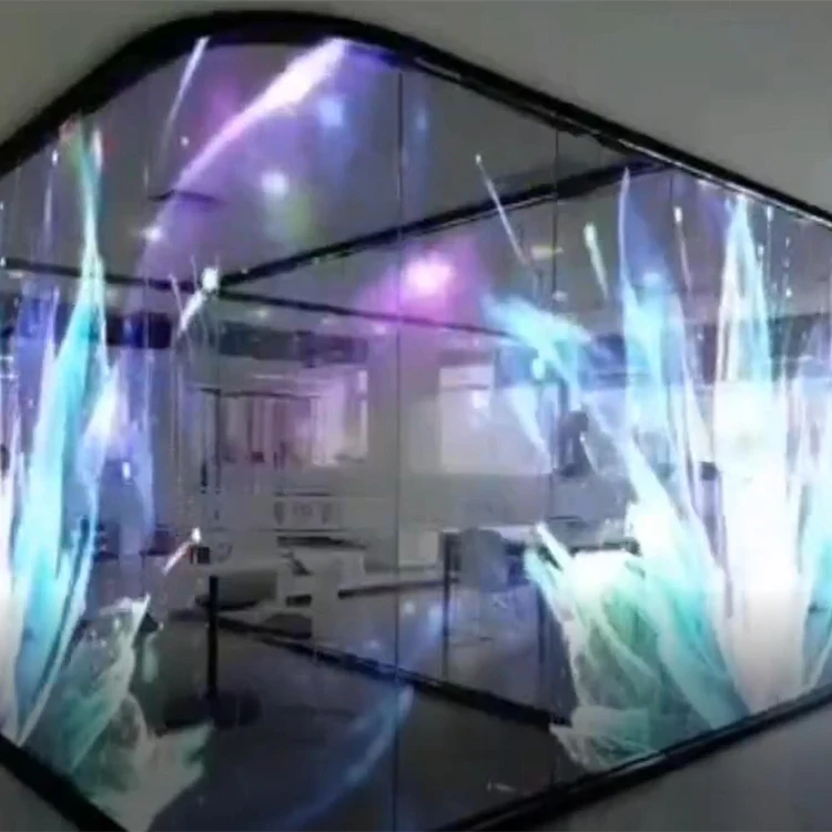 Self-adhesive super slim display indoor curtain glass soft transparent flexible film led panel screen