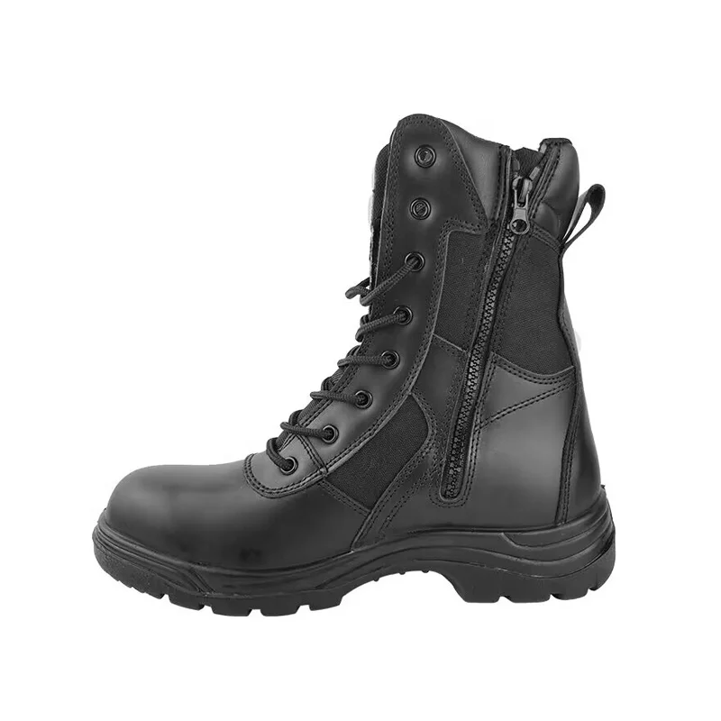 Russia Malaysia Security Tactical Shoes for Man Desert Black Middle Cut Breathable Anti-Slip Grain Leather Combat Boots