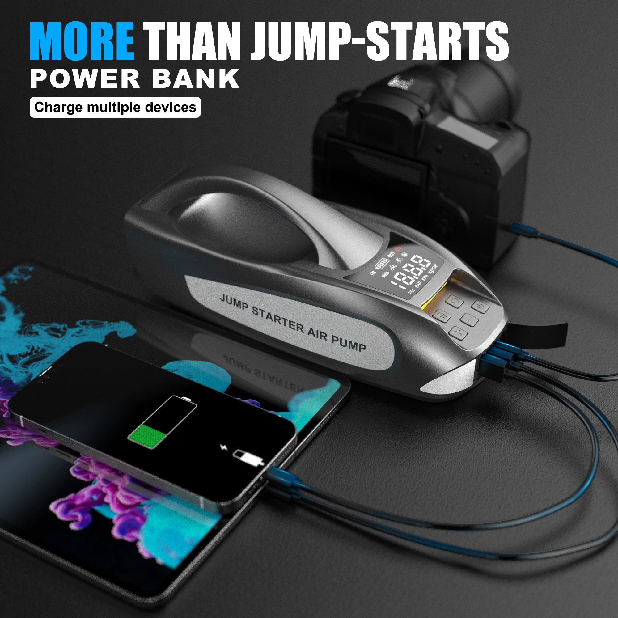 6000amp Start Current 3000a Car Jump Start With Air Compressor Portable Jump Starter Battery Booster With Air Pump Jump Starter