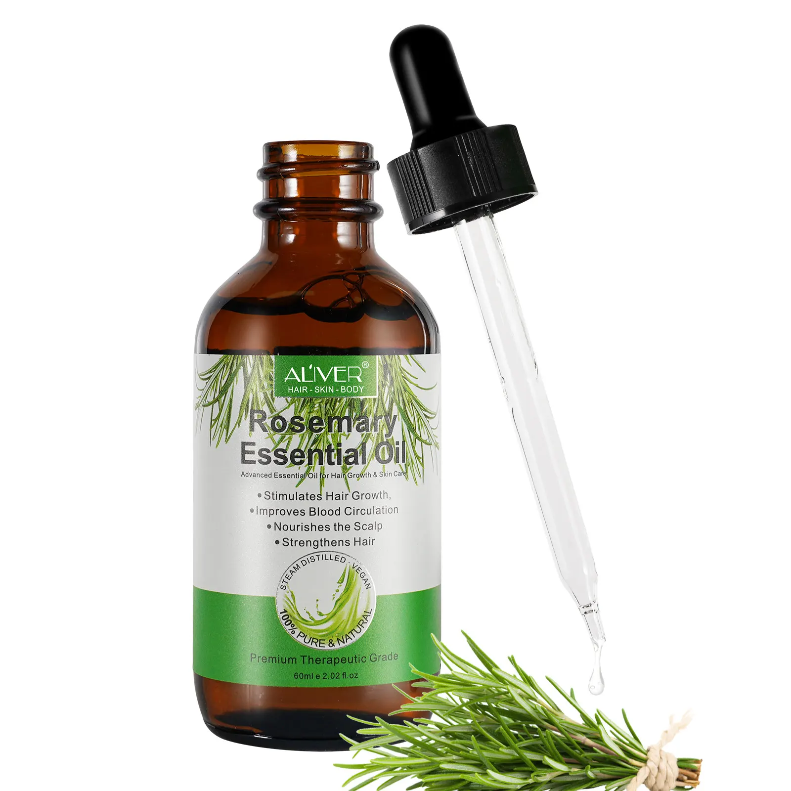 ALIVER Glass Dropper Wholesale Skin Care Nourishes Scalp Stimulate Hair Growth Natural Organic Rosemary Oil