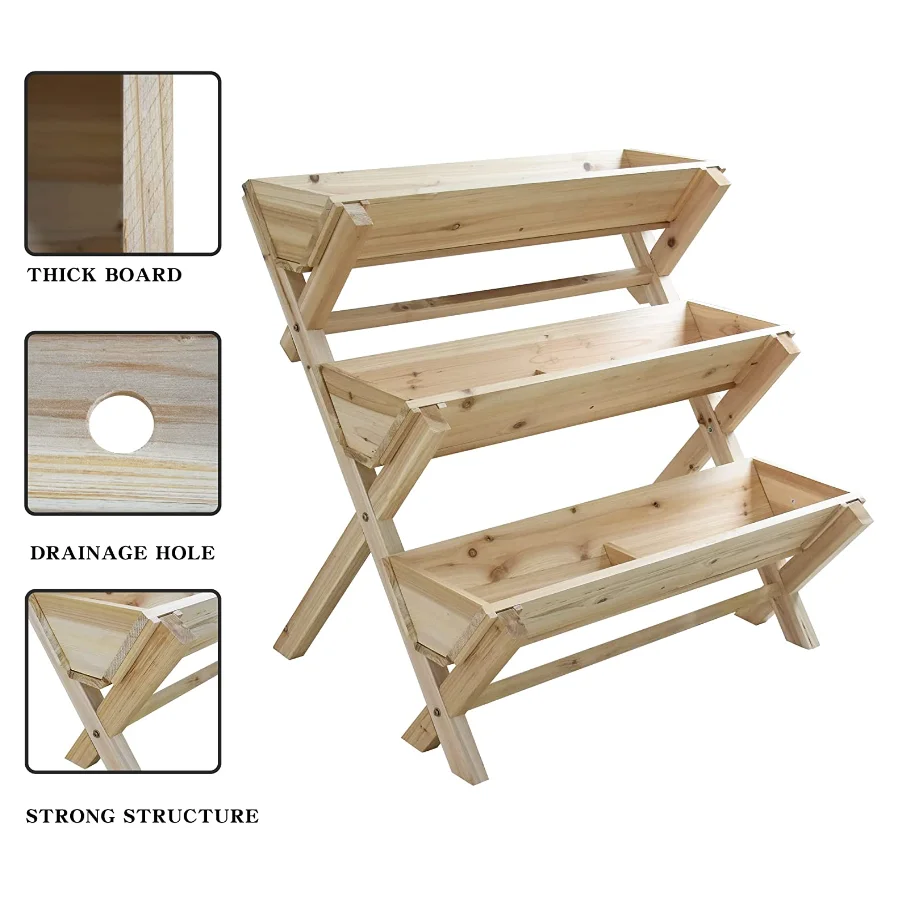 Backyard Outdoor 3 Tier Vertical Garden Tower Wood Plant Stand Raised Garden Bed With Legs