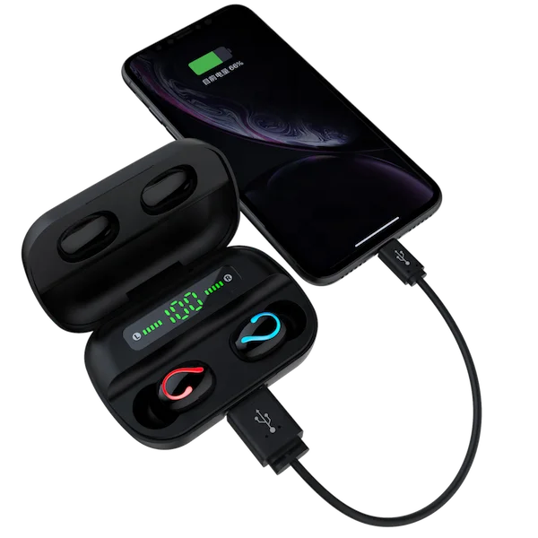 Инновационная технология, беспроводная гарнитура с двойными ушками, наушники со светодиодным дисплеем, миниатюрные наушники-вкладыши, бинауральные с зарядным устройством