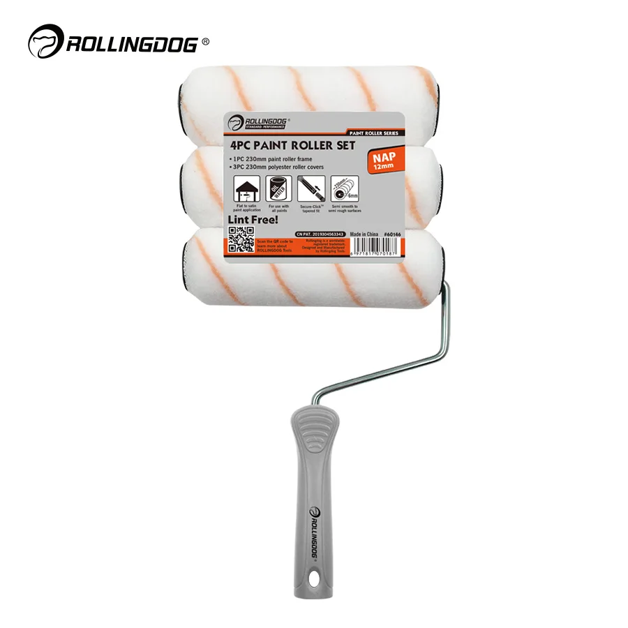 ROLLINGDOG 9' Zinc-Plated Single Rod Roller Frame With 3Pcs Polyester Roller Cover 60274