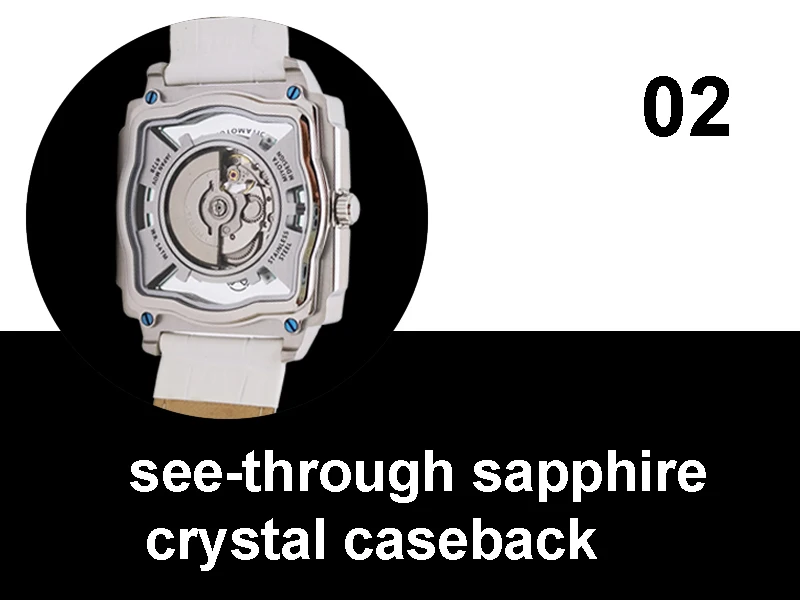 Oem 316 stainless steel case and the transparent caseback leather strap wrist luxury watch for men