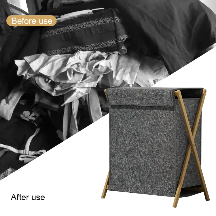 Naduo Collapsible Laundry Hamper Bamboo Foldable Laundry Basket with Lid and Handles