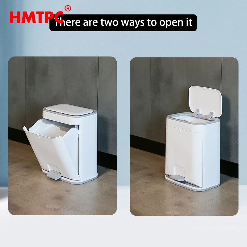 Press & Foot Function Dual-use Plastic Kitchen Waste Rubbish Bin Bedroom 12L Bathroom Dustbin Corner Trash Can With Folding Foot