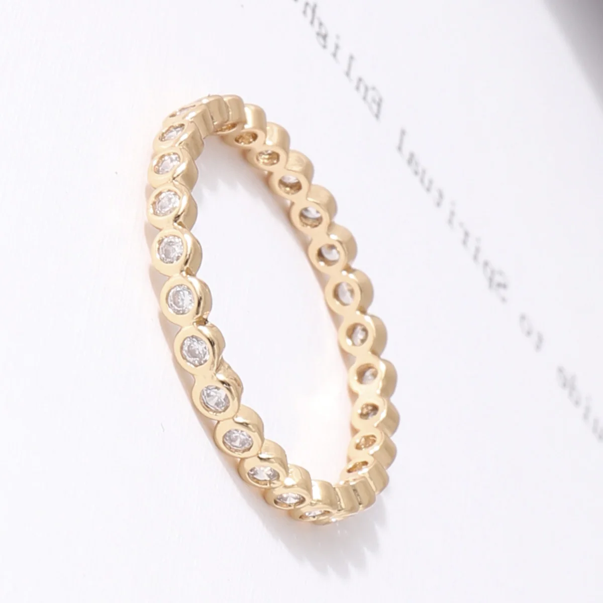 CM YIM Best Quality Simple Classic Style 18k Gold Plate CZ Diamond Wedding Band Ring For Women