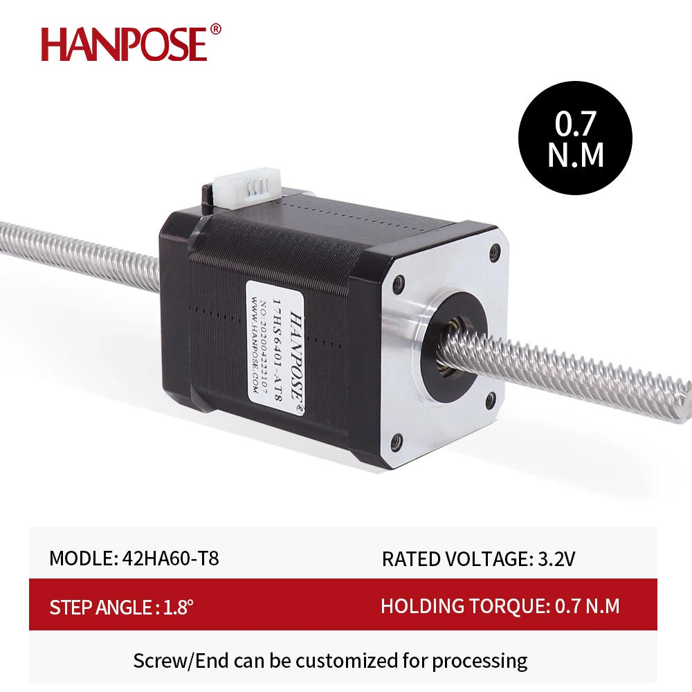 HANPOSE nema17 stepper motor For 3D Printer Monitor  42HA60-T8 70N.cm 1.7A 12V 42*60MM L300mm Through screw stepper motor nema17
