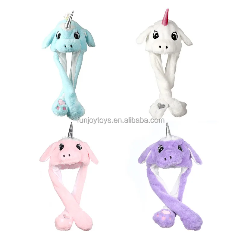 Wholesale LED Lights Rabbit Winter Hats with Moving Ears Cute Cartoon Plush Animals Hot Long Jump Hats