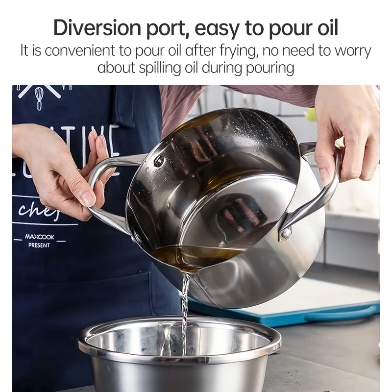 Multi function Japanese Style Mini Deep Oil Frying Pan Stainless Steel Tempura Fryer Pot with Drainer