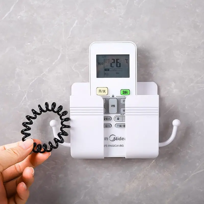 DS4081 Wall Mounted Mobile Phone Holder with Self Adhesive for Bathroom Bedroom Kitchen Charger Stand Remote Control Storage Box