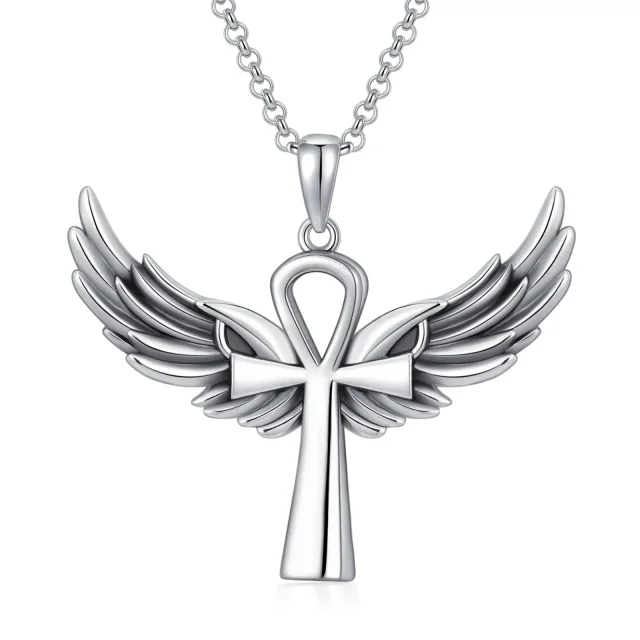 Ankh Angel Wing  Ankh 925 Sterling Silver Urn Necklace  Keepsake for Ashes Cremation Jewelry