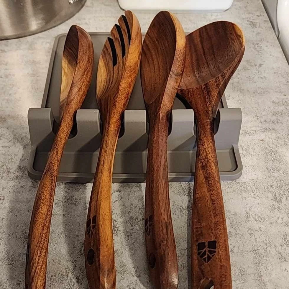 Kitchen Silicone Utensil Rest with Drip Pad Spoon Rest Spoon Holder for Multiple Utensils