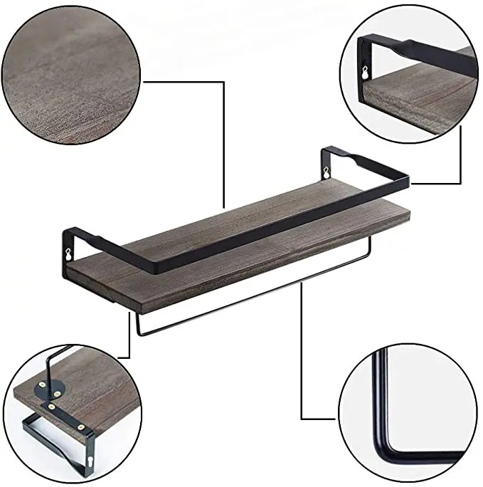 Rustic Floating Wall Shelves with Wall Mounted Bathroom Shelf wooden wall shelf for Kitchen - Bathroom - Living Room