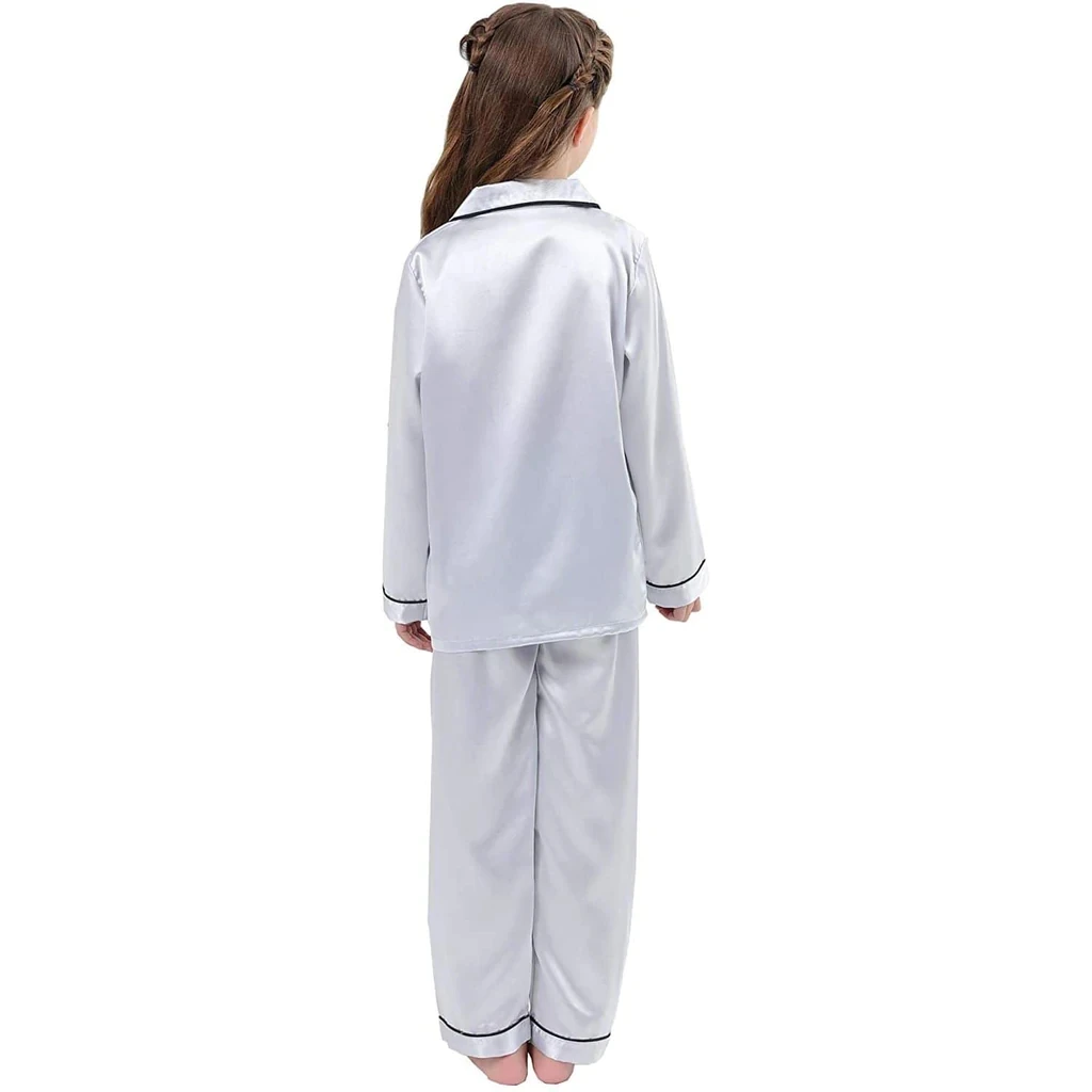 Cartoon Satin Kids Pajamas Set With Pants 14Years Old Girl Clothes Silk Sleepwear Loungewear
