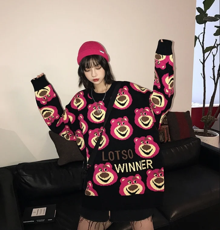 2022 trendy brand dinosaur sweater women loose outer wear 2022 autumn and winter new hedging Korean style lazy couple