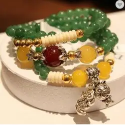 Natural Green Agate Bracelets for Women Round Crystal Tiger pedant Stone Multilayer Jade Bracelet Jewelry Accessories