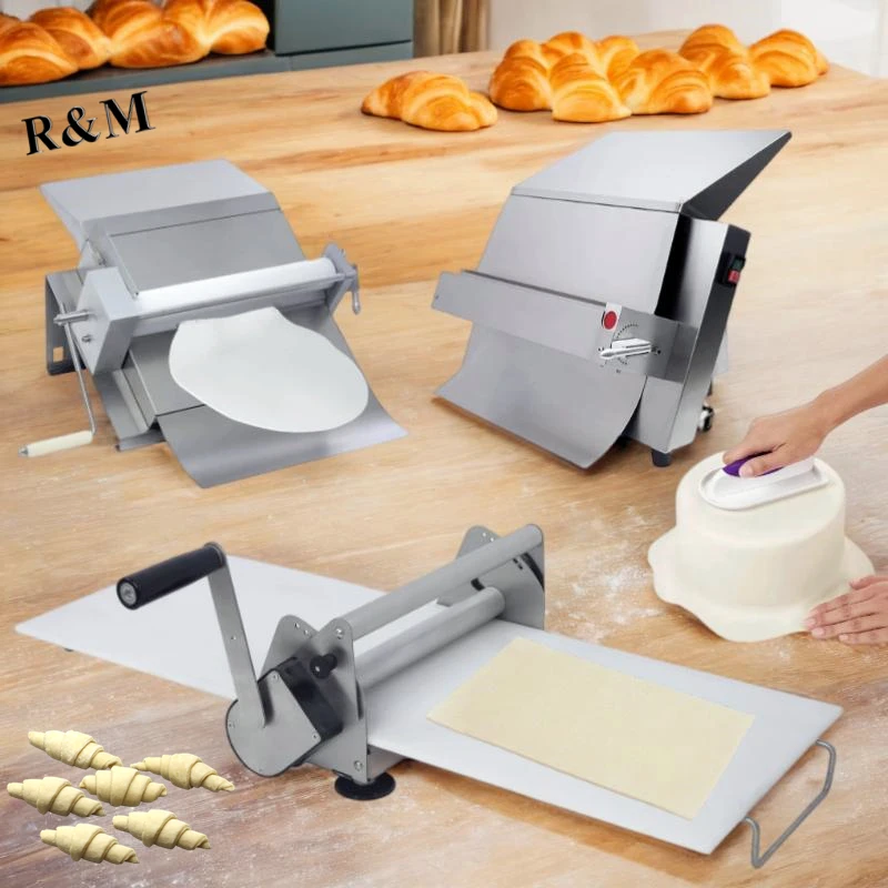 A Mini pastry portable small table top hand manual pizza dough sheeter roller shelter press flattener shetter laminator machine