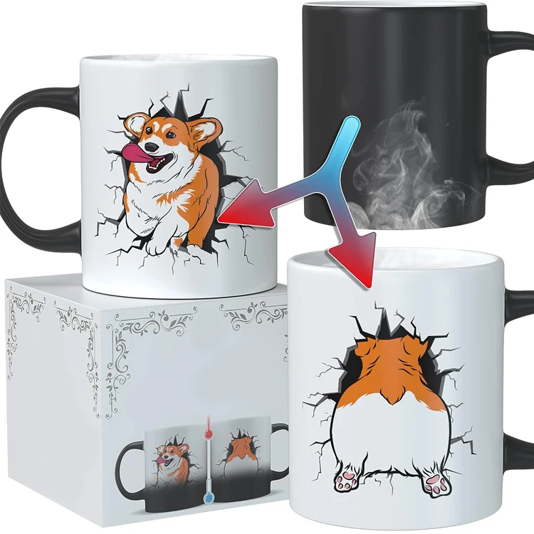 Custom Design Colour Changing Cups 11Oz Black Sublimation Blanks Cup Magics Color Changing Ceramic Coffee Mug