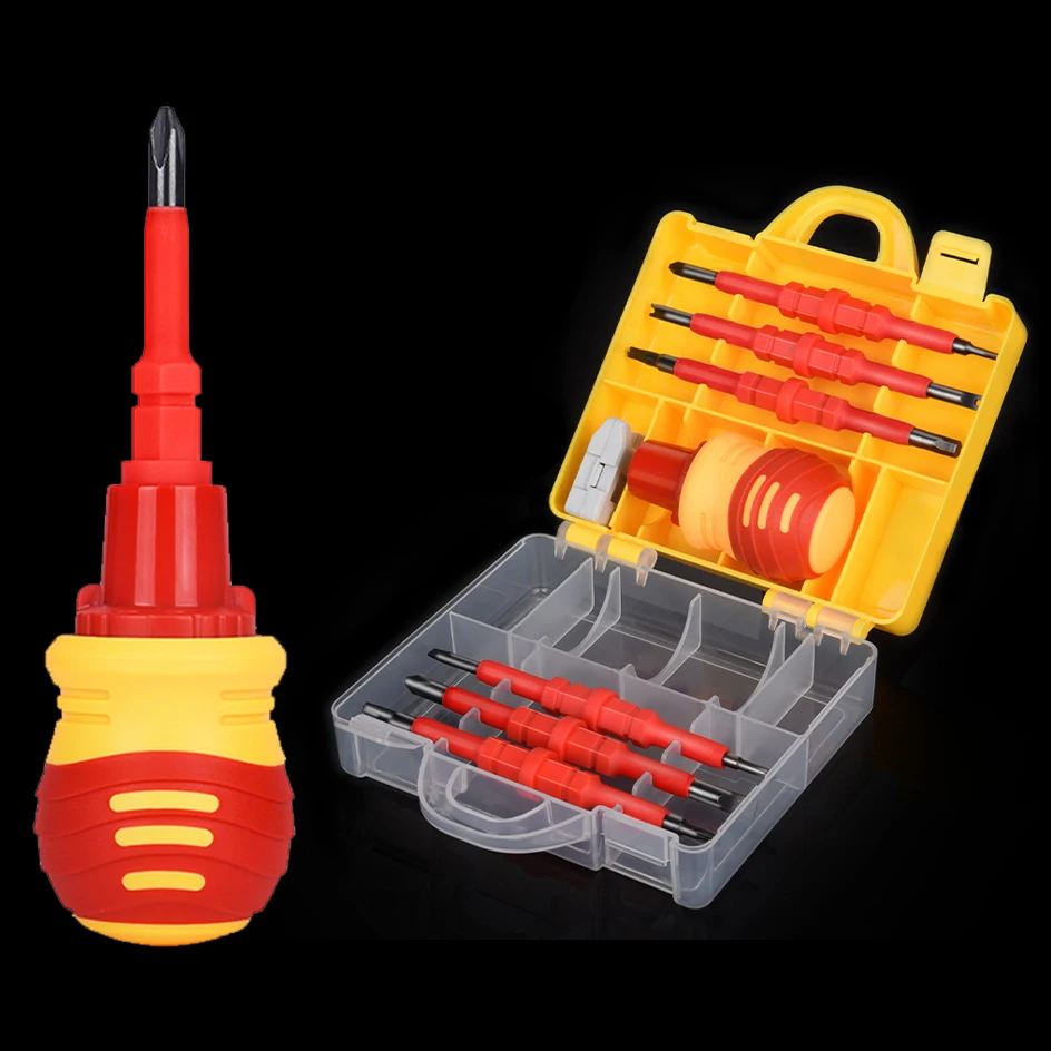 14 in 1 CRV Electrician Multi Head Strong Magnetic Compact Screwdriver Home Repair Hand Tool Insulated Ratchet Screwdriver Set