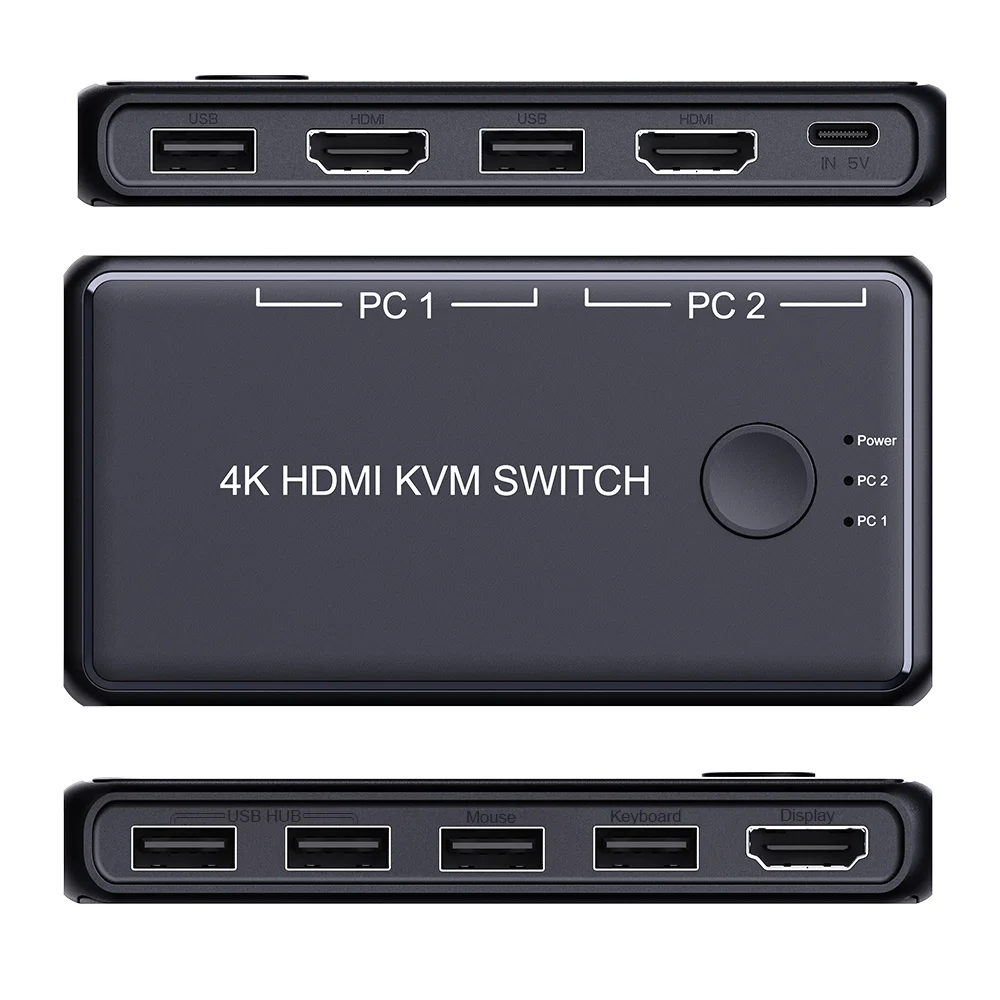KVM-Консоль HDMI с 2 USB-портами, 4K @ 60 Гц, поддержка переключателя HDMI 2,0 KVM с функцией 2 USB-Хаба