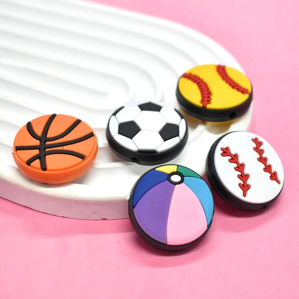 Multi Baseball Football Soccer Basketball Focal Beads Wholesale for pens ball pattern pvc Focal Beads for Keychain Diy