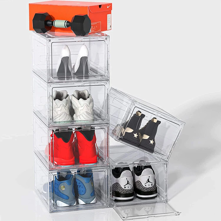 Easy to Assemble Sturdy Stackable 10 Pack Clear Shoe Boxes for Closet with Clear Door