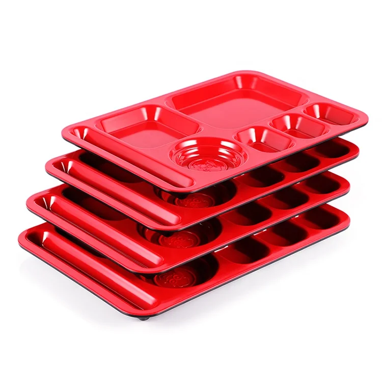 7 отделений, прямоугольный красный черный кухонный поднос из меламина